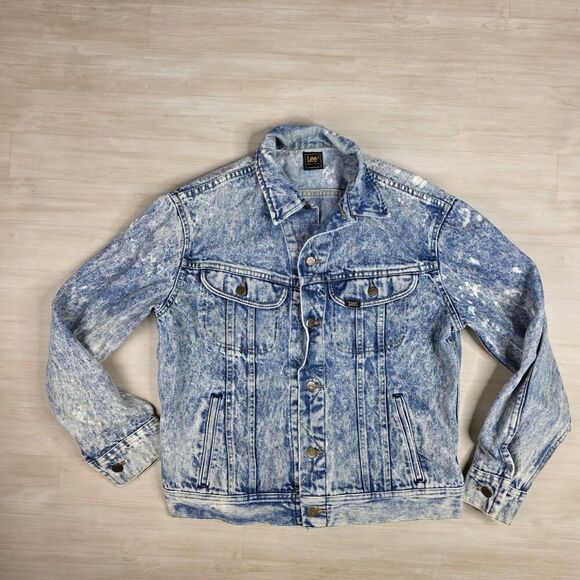 Vintage‎ Lee Acid Wash Denim Trucker Jacket PATD 153438 Blue USA Size Medium - Picture 1 of 9